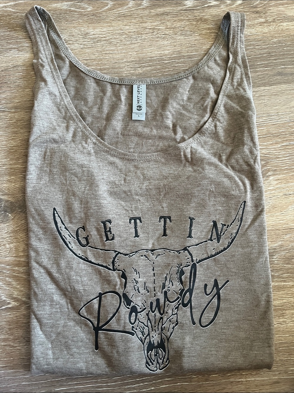 Gettin' Rowdy Taupe Graphic Tank Top